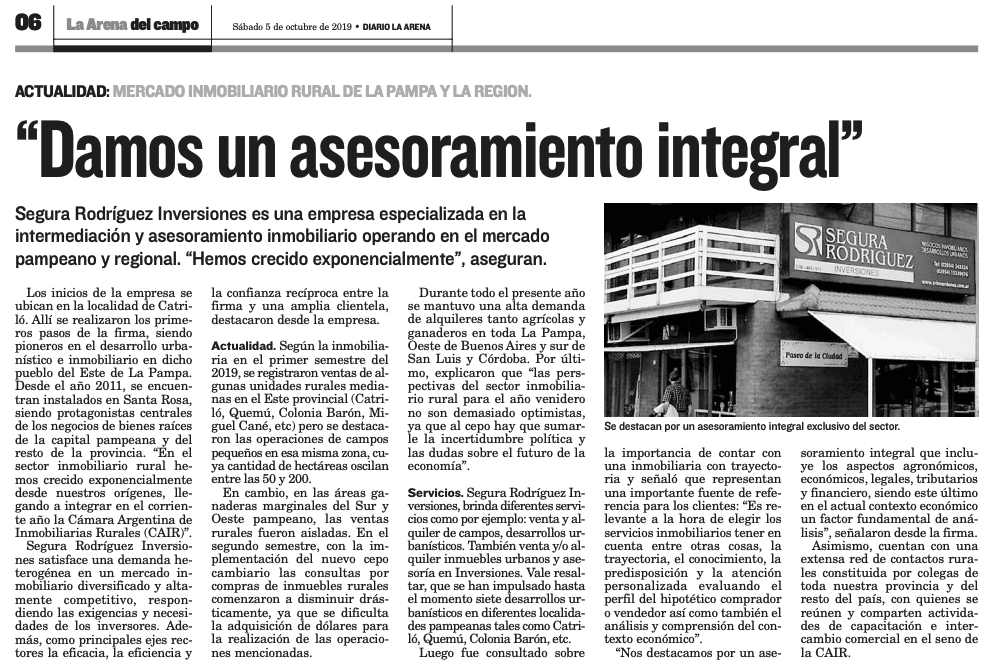 Panorama Inmobiliario Rural en LA ARENA DEL CAMPO