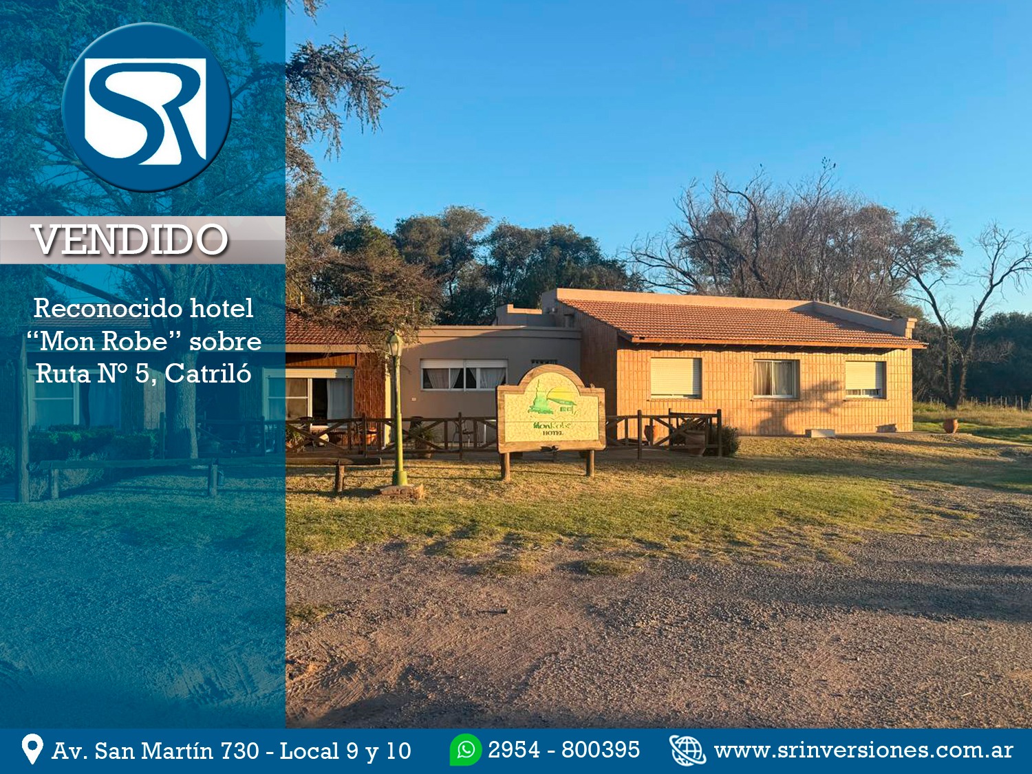 VENDIDO: RECONOCIDO HOTEL MON-ROBE SOBRE RUTA NACIONAL N° 5 EN CATRILÓ, LA PAMPA.