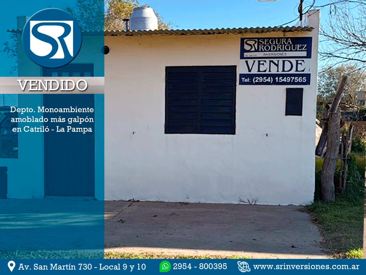 VENDIDO: DEPARTAMENTO MONOAMBIENTE TOTALMENTE AMOBLADO + GALPÓN EN CATRILÓ, LA PAMPA