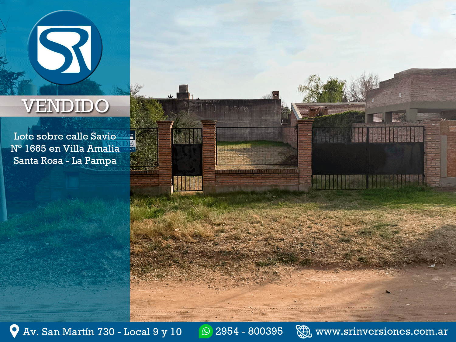 VENDIDO: EXCELENTE LOTE EN VILLA AMALIA, SOBRE CALLE SAVIO