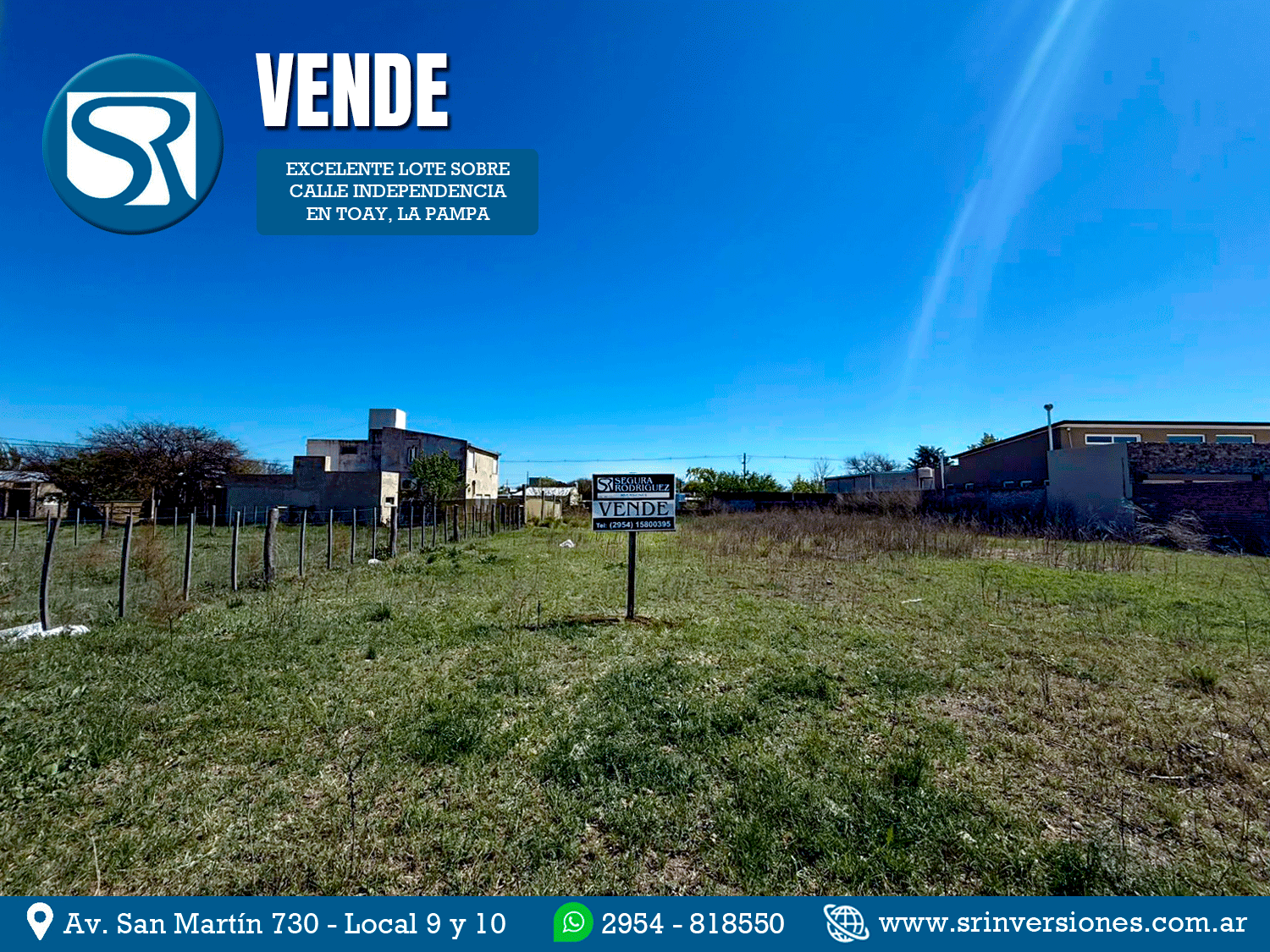 SRI VENDE: EXCELENTE LOTE EN TOAY, SOBRE CALLE INDEPENDENCIA