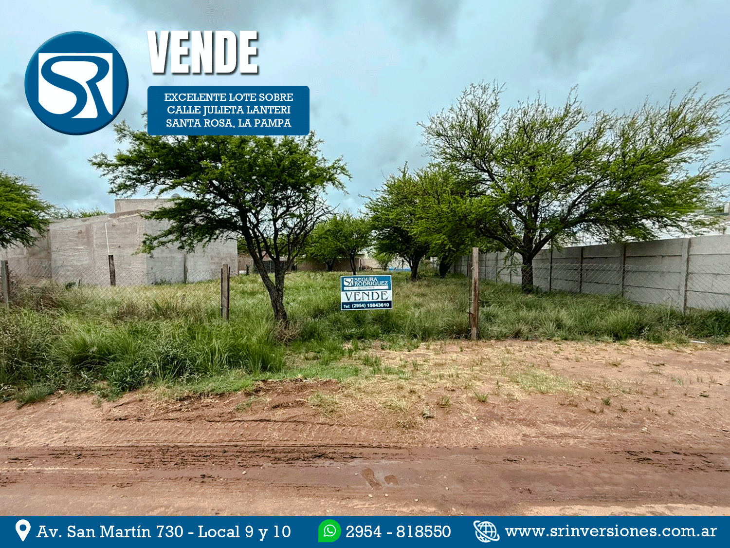 SRI VENDE: EXCELENTE LOTE EN SANTA ROSA, SOBRE CALLE JULIETA LANTERI ¡IMPERDIBLE OPORTUNIDAD!