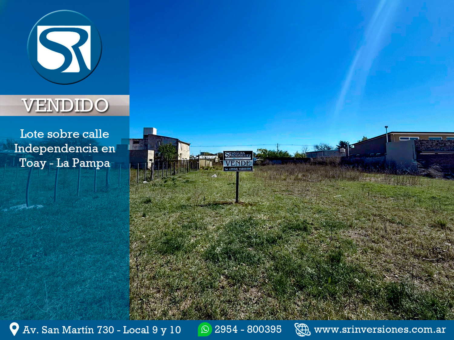 VENDIDO: EXCELENTE LOTE EN TOAY, SOBRE CALLE INDEPENDENCIA