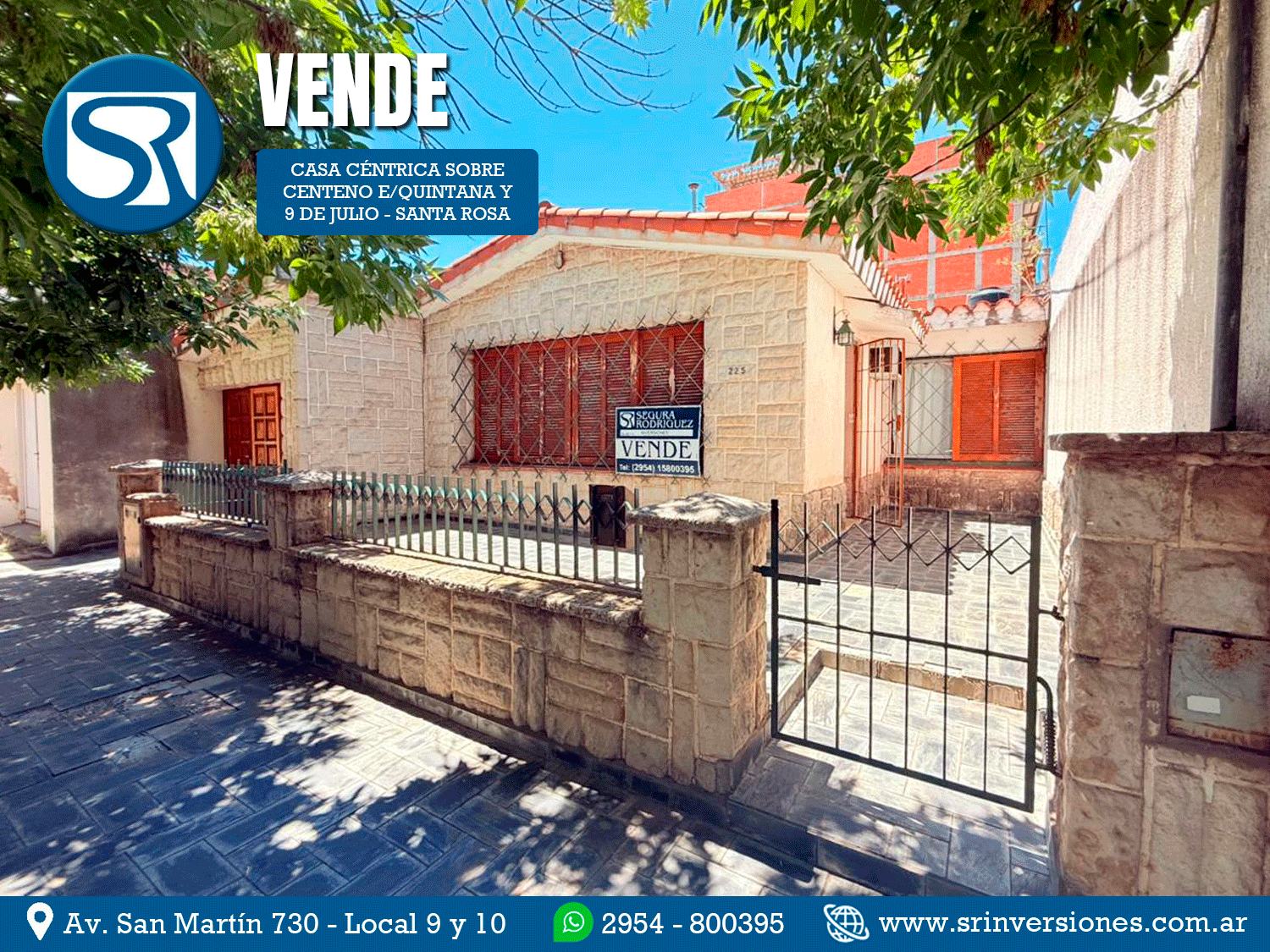 SRI VENDE: CASA CÉNTRICA SOBRE CENTENO ENTRE QUINTANA Y 9 DE JULIO