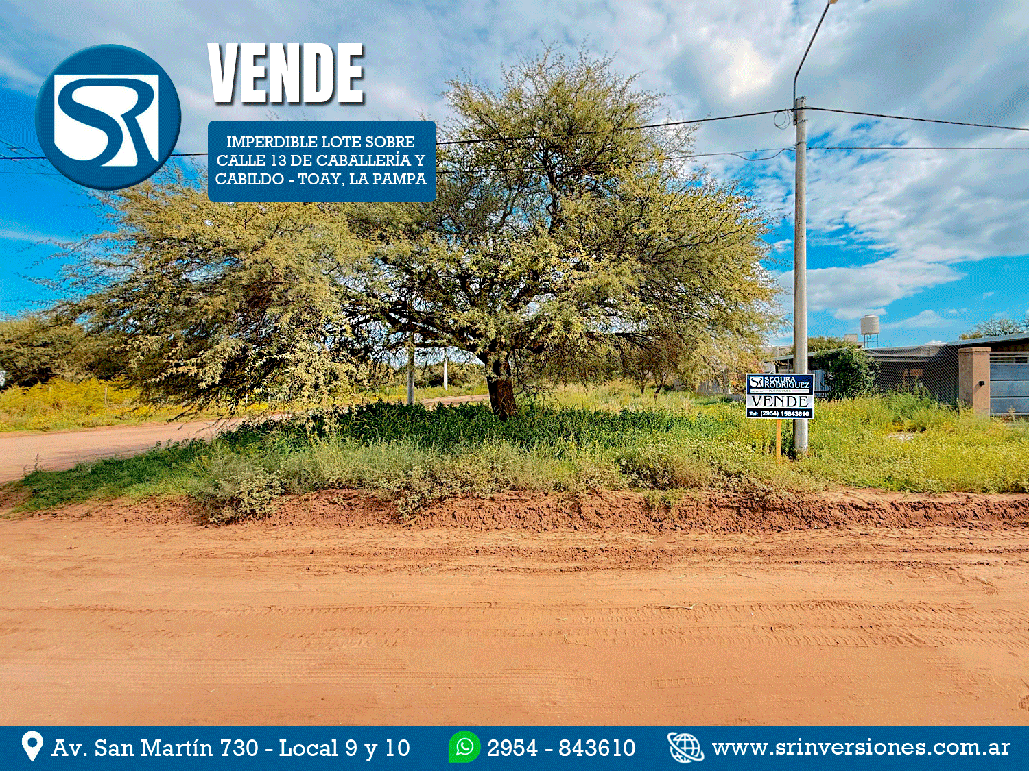 SRI VENDE: IMPERDIBLE LOTE EN TOAY SOBRE CALLE 13 DE CABALLERÍA Y CABILDO